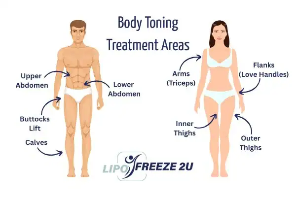 Graphic showing where you can have Body toning Treatment Canary Wharf on your body